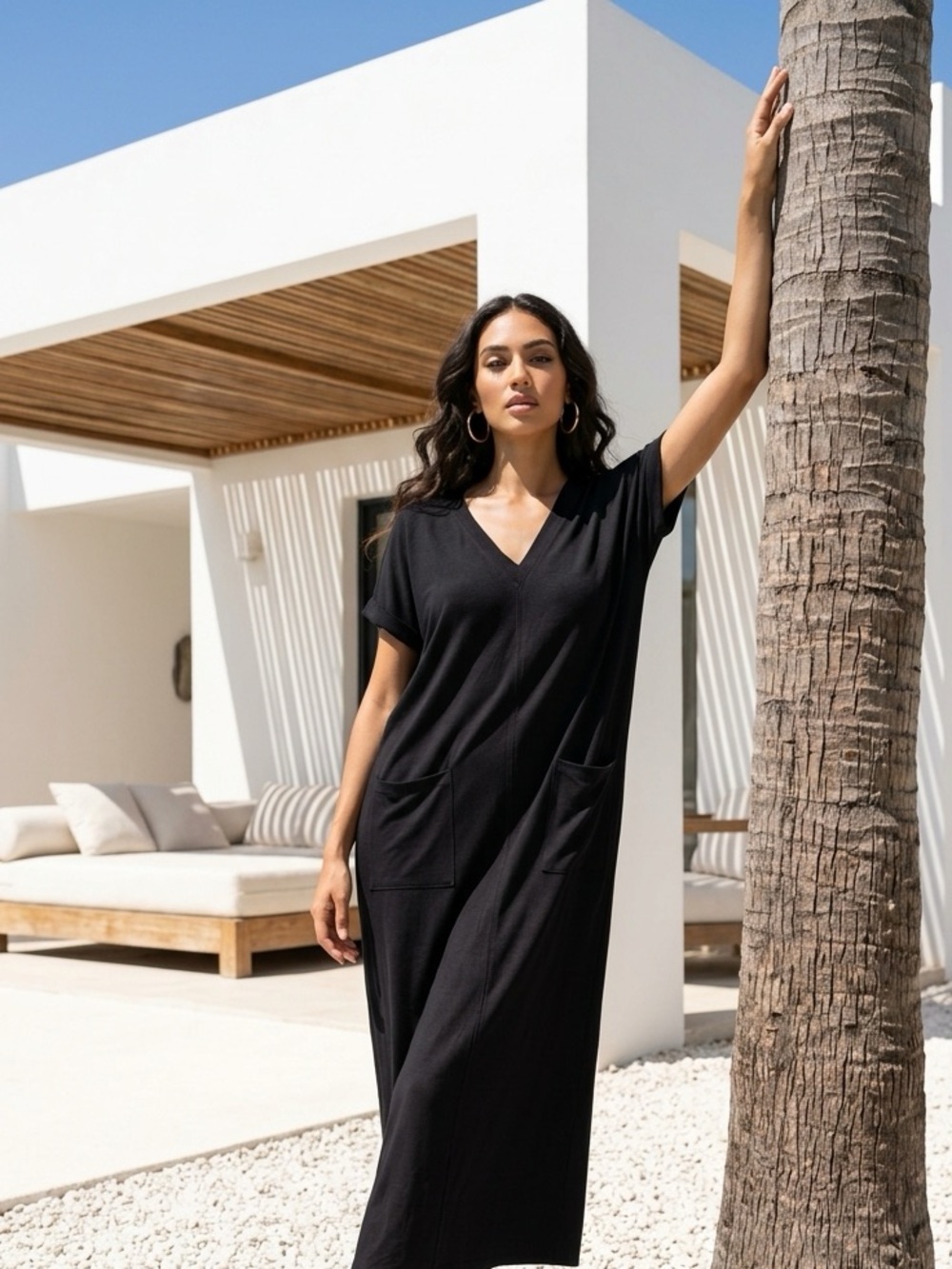 Frank & Oak Black V‑Neck Pocket Jumpsuit